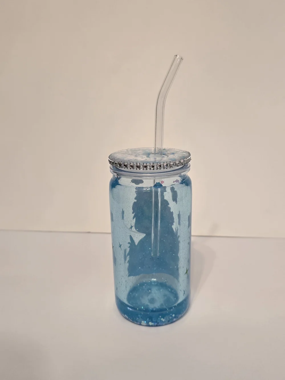 Snowglobe Blue Turtle-Themed Reusable Party Drink Jar with Straw.